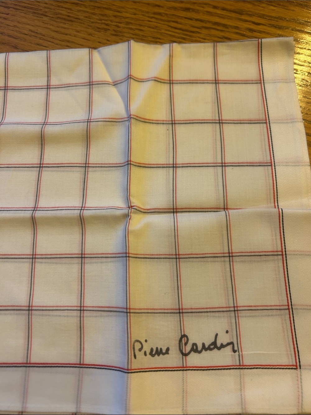 Pierre Cardin Cream Handkerchief with Red & Black Windowpane